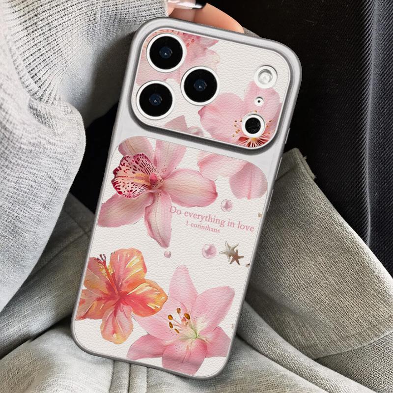 Black Lotus Floral Leather Lanyard Case For iPhone 18 Pro Max Hybrid TPU+PU Anti-skid Soft Cover For iPhone 17 16 15 14 13 Pro Max