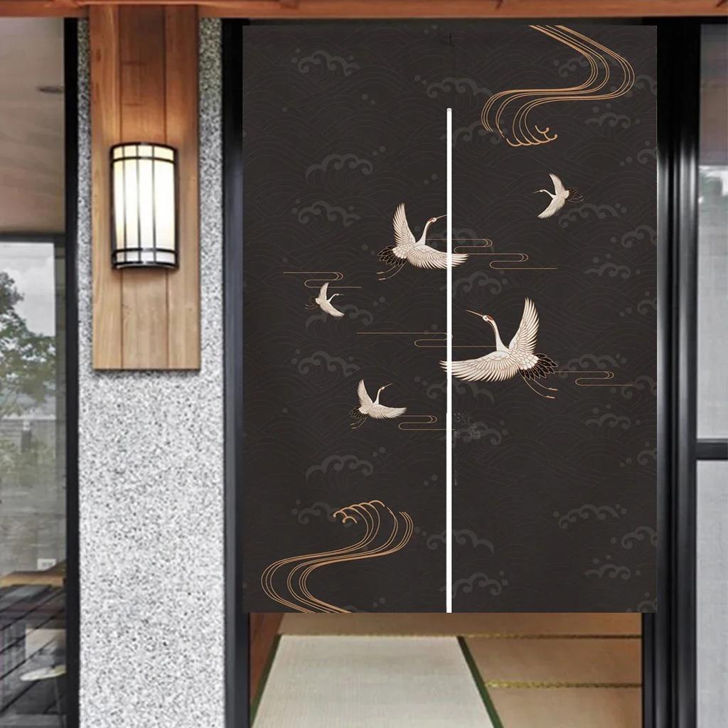 Doorway Curtains Japanese Noren Five Cranes Room Partition Kitchen Decoration Poster Hanging Doorway Tapestry for Bedroom