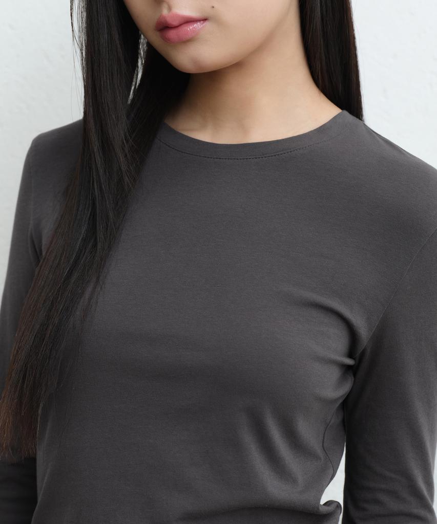MUSINSA STANDARD WOMAN Women'S Sheer Slim Long Sleeve T-Shirt [Dark Gray]