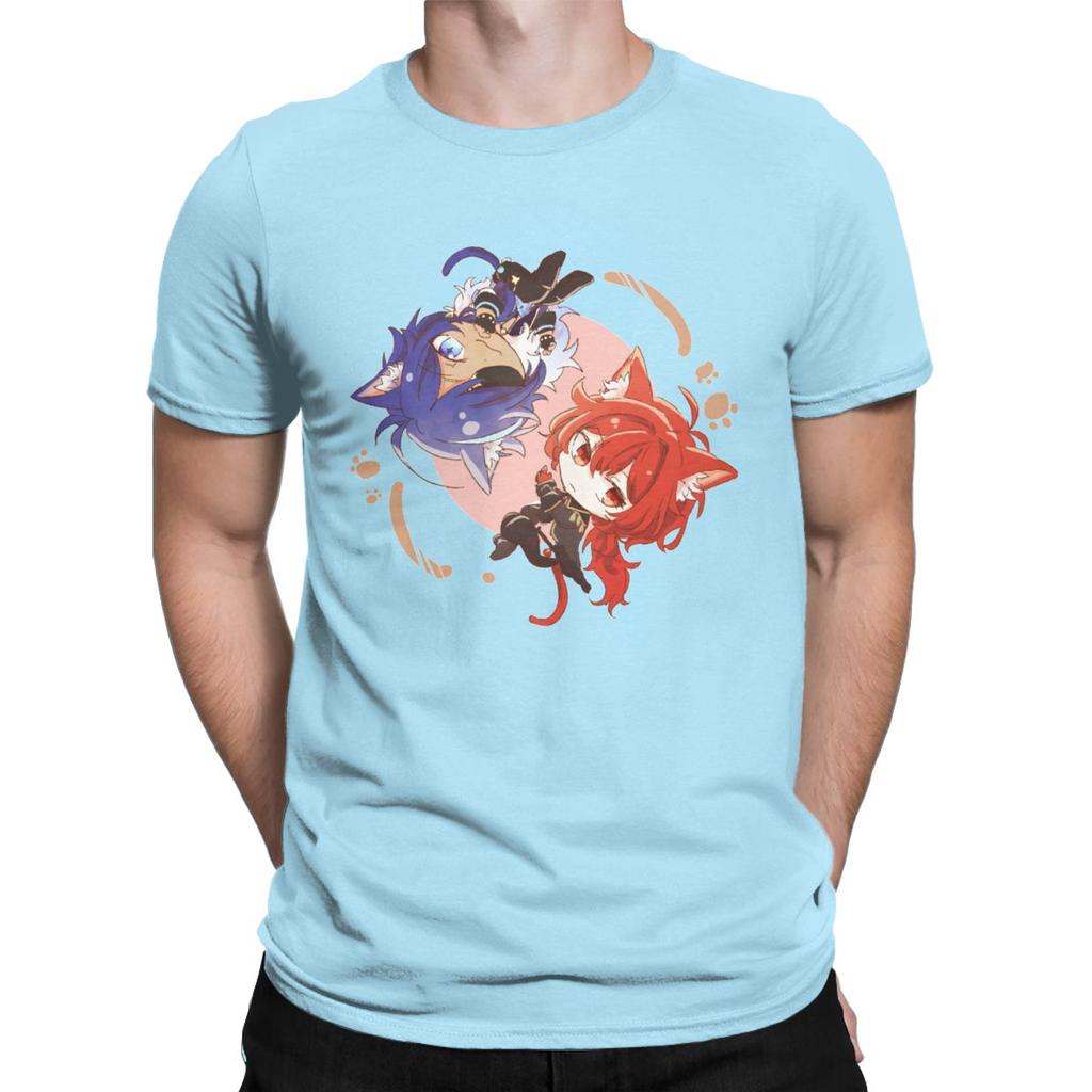 Genshin Impact Chibi Kaeya And Diluc T Shirts Men Anime Game Novelty Tee Shirt Crew