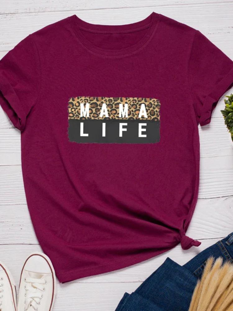 Leopard Mama Life Print Women T Shirt Short Sleeve O Neck Loose Women Tshirt Ladies Tee Shirt Tops Clothes Camisetas Mujer
