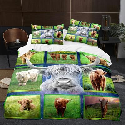 Highland İnek Yorgan Kılıfı King Queen Sığır Yatak Takımı Çiftlik Hayvanı Yorgan Kılıfı Western Funny Bull Polyester Yorgan Kılıfı