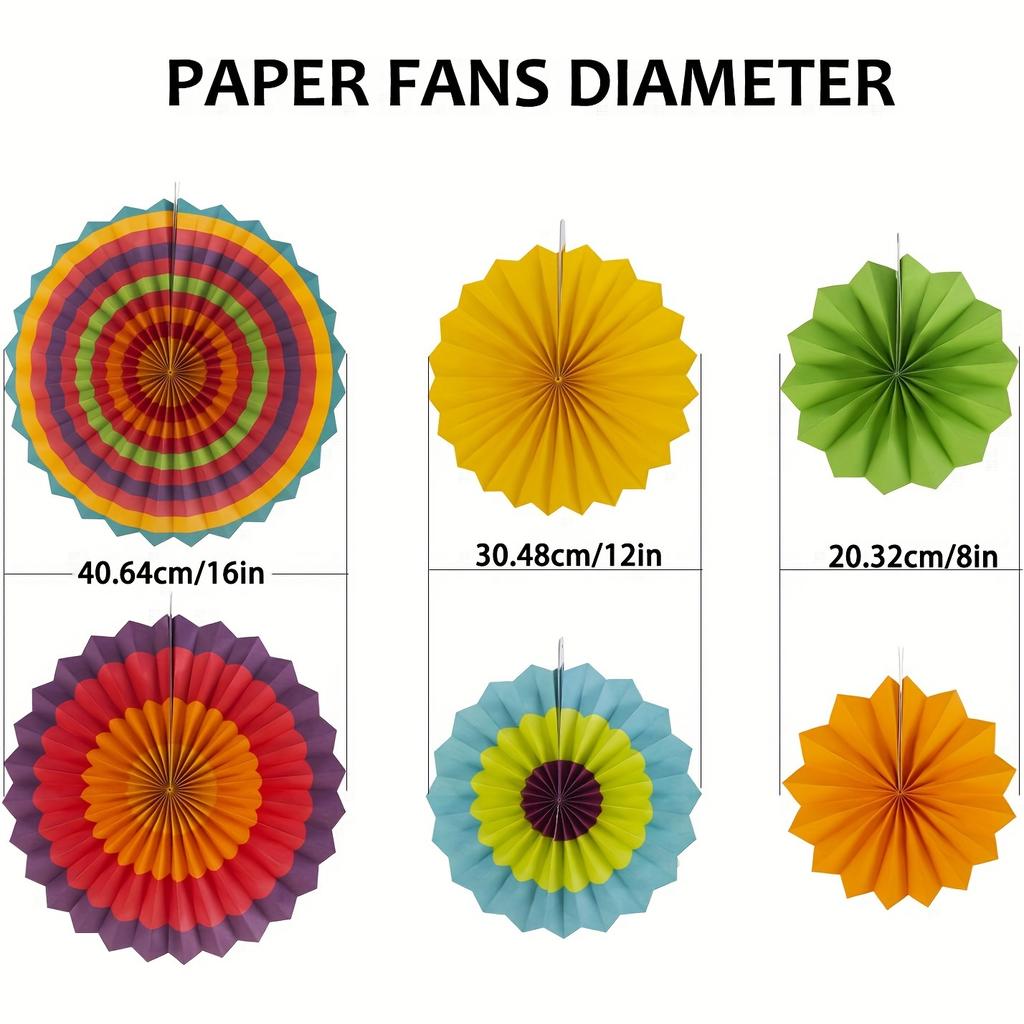 6PCS Hanging Paper Fan Garland - Carnival Circus Circle Pattern Decor for Birthday, Graduation & Summer Parties