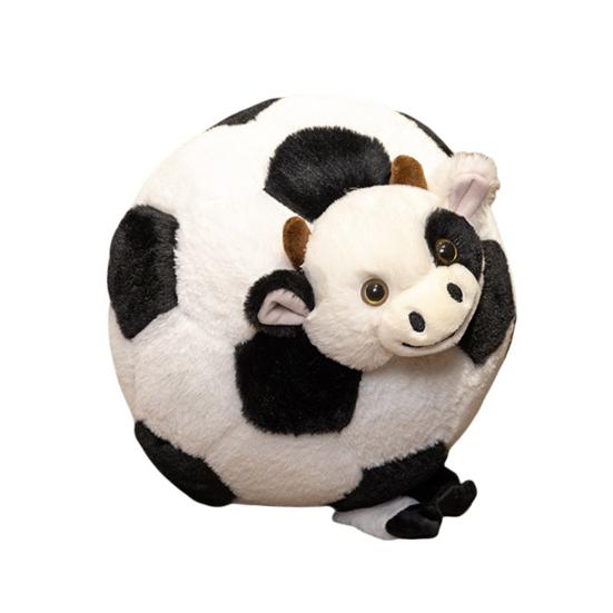 Soccer Cow Plush Toy Adorable Cow Pillow Soft Stuffed Animal Cute Cuddly Gift for Kids Birthday Nursery Decor