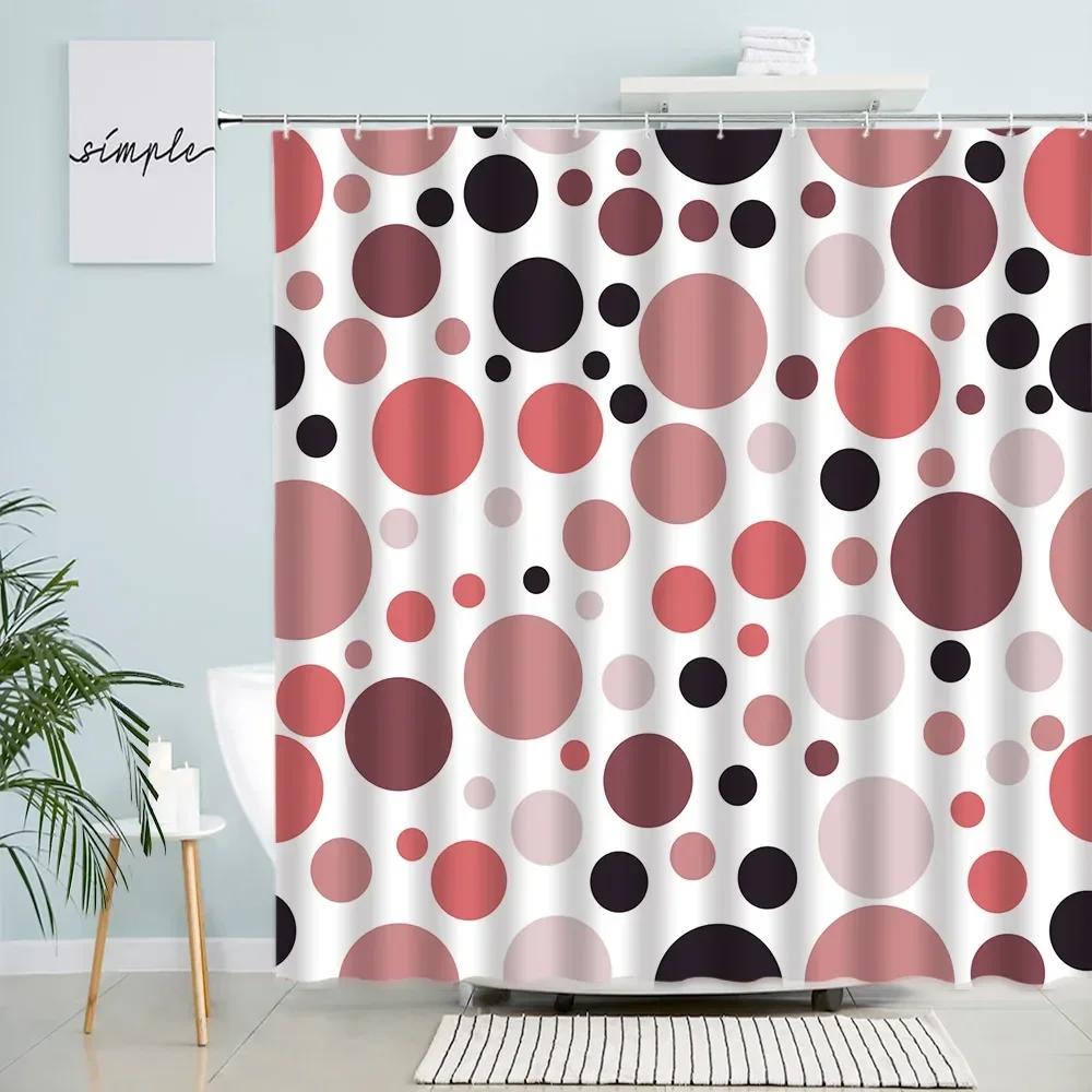 Kreative Geometrische Duschvorhänge Braun Schwarz Rundes Muster Abstrakt Modern Minimalistisch Stoff Badezimmerdeko Badvorhangsets