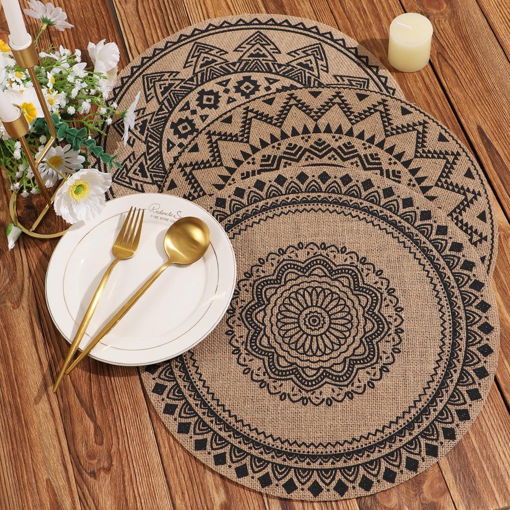 Tappetini da Tavola e Sottobicchieri Rotondi in Paglia Intrecciata Stile Boemo 38cm per Tavola da Pranzo