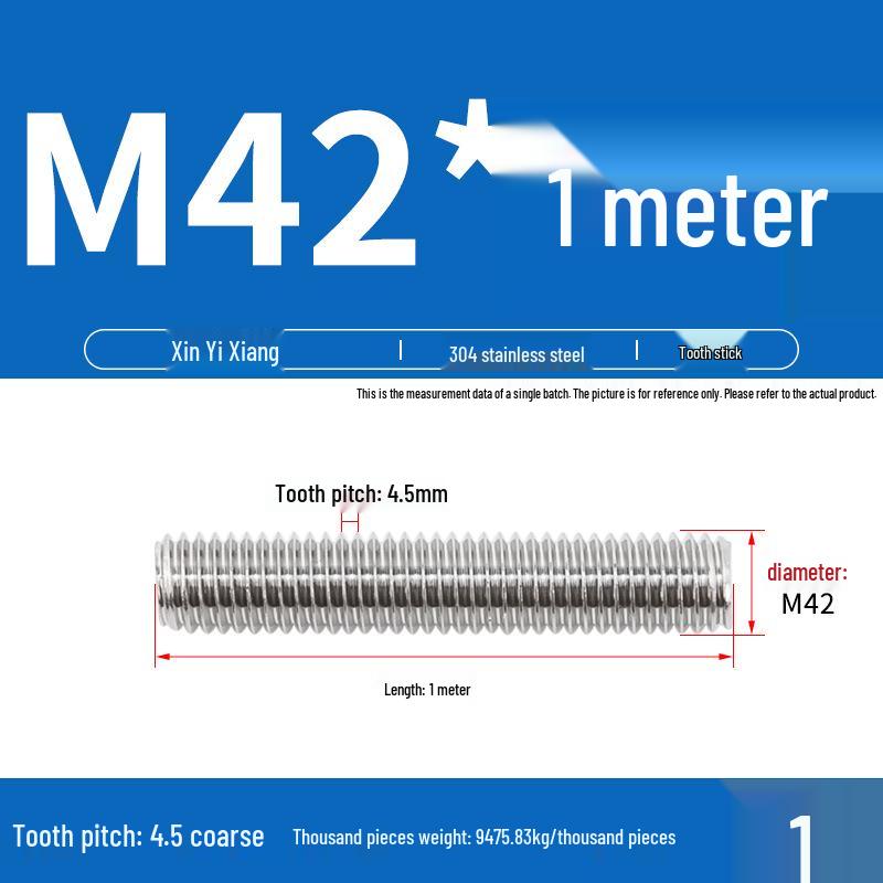 304 Stainless Steel Full Threaded Rod, 1 Meter, available in sizes M3, M6, M8, M10, M12.