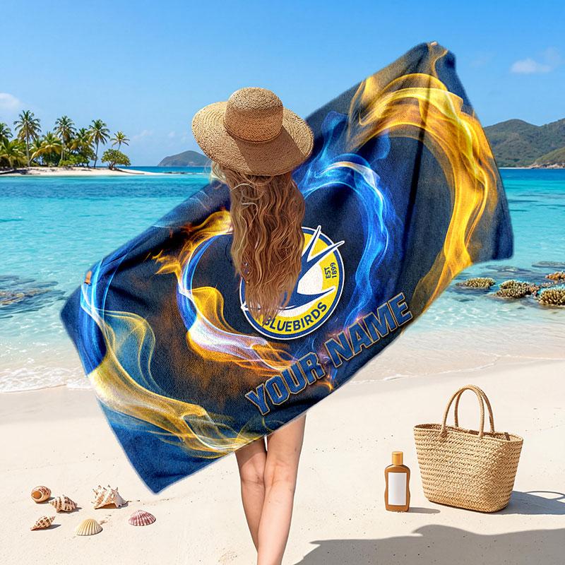 Cardiff City Custom Beach Towel, Personalized Name Text Print, Football Logo Soft Quick‑Dry Towel Holiday Gift