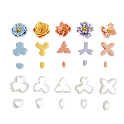 10 moldes de arcilla para cortar flores para hacer aretes, cortador de arcilla con 5 formas geométricas de flores, cortador de arcilla con 5 formas de pétalos