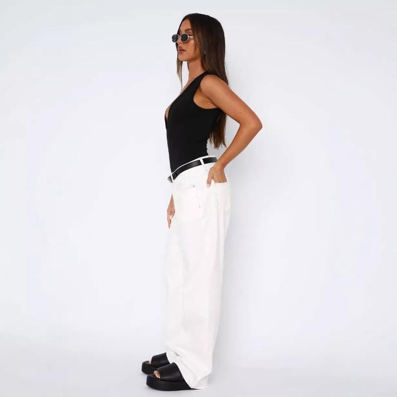 Damen Hottie Vielseitige Einfache Mittelhohe Nicht-Stretch Straight Leg Denimhose