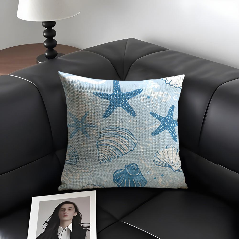 Ocean Animals Ins Cushion Cover Natural Linen Organic Fabric Double-Sided Printing Sofa Home Decor Gift Pillow Case