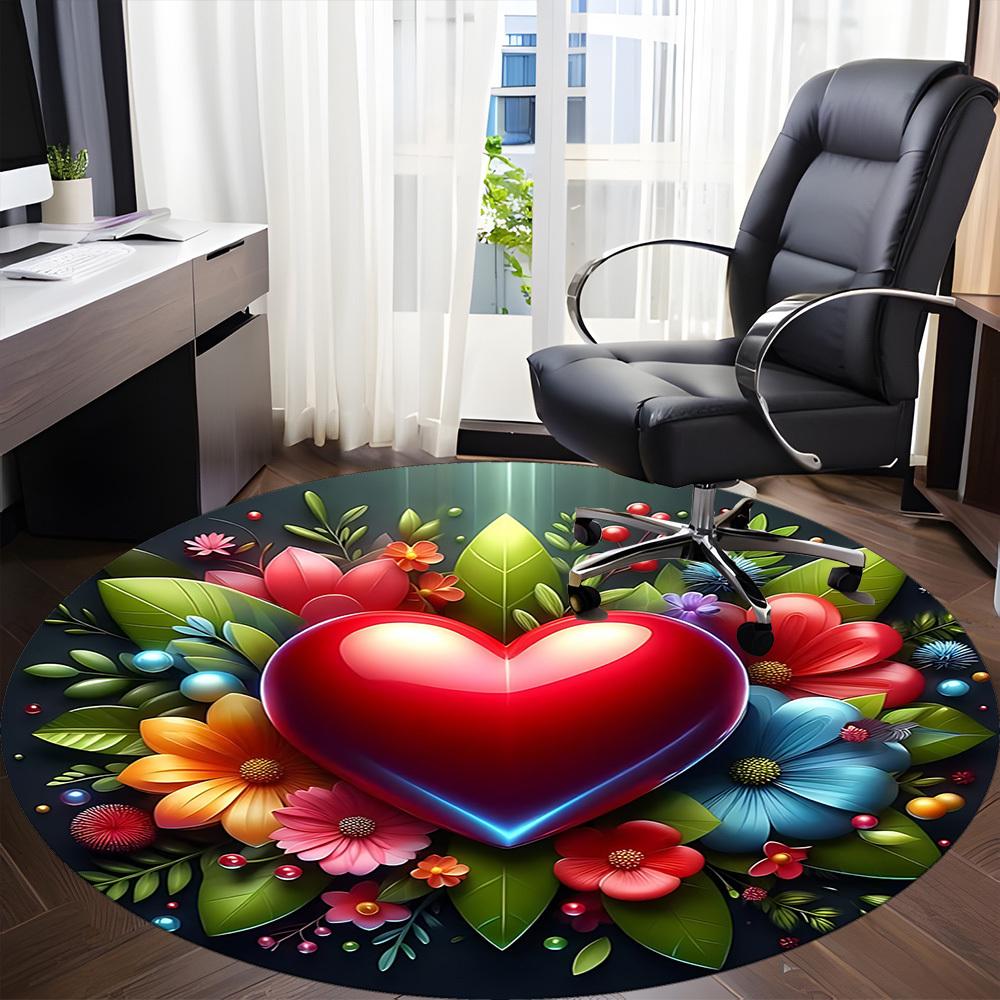 1pc Heart Flowers Chair Carpet for Office Non Slip, Machine Washable Rug for Office, Room Holiday Decor for Christmas, Birthday Polyester
