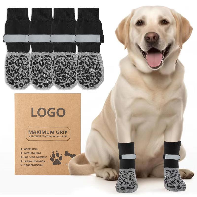 4er-Pack rutschfeste Hundesocken verhindern das Lecken und Beißen auf harte Holzböden. Starker Halt, Pfotenschutz, kratzfest, doppelseitig.