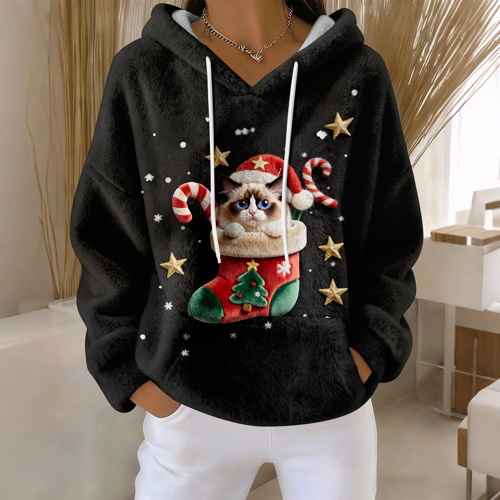 

Hoodies For Women Oversized Winter Plush Cute Sweatshirts Pullover Trendy Fall Winter Clothes M чорний