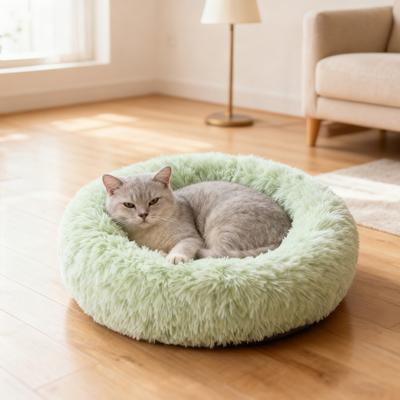 Donut Haustierbett Flauschiges Rundes Katzenbett mit Rutschfester Unterseite Gemütliches Zotteliges Plüsch Hundeberuhigungsbett für Kleine Hunde Katzen Sofa Couch Boden