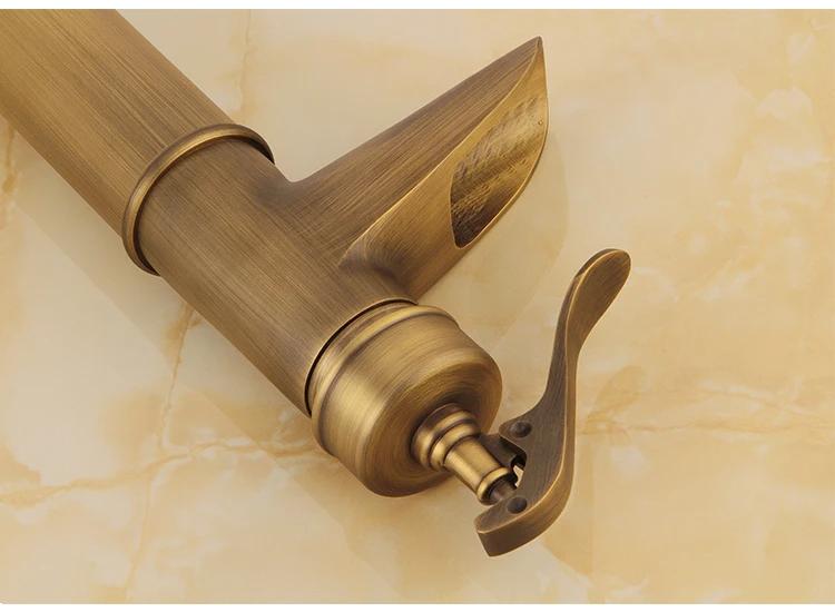 Antique Gold Single Hole Single Handle High Size Deck Mounted Bathroom Basin Wash Hot and Cold Faucet