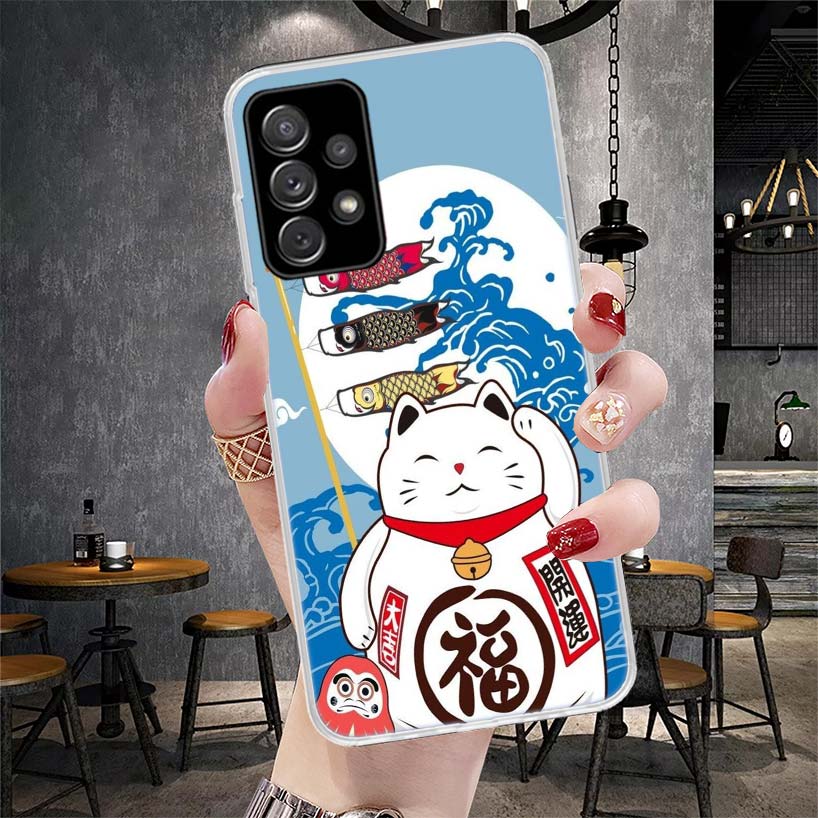 Lucky Cat Maneki Neko Japanese Soft Phone Case For Samsung Galaxy A12 A22 A32 A52 A72 A02S A51 A50S A71 A70 A31 A20S Note 20 Ult