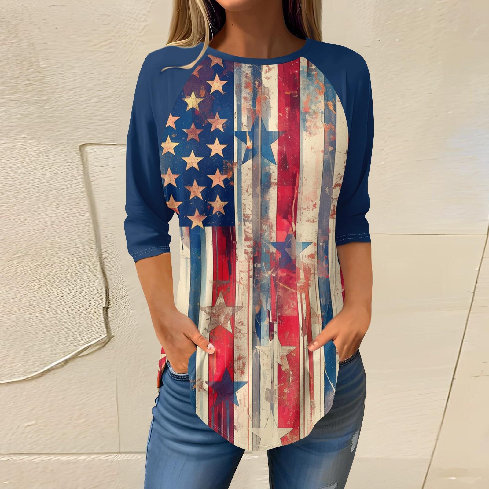 

Women s Fashion Casual Going Out Tops Printed Raglan Sleeve 3/4 Sleeve Pullover Round Neck Tops S Кіновар