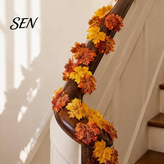 Artificial Fall Leaves Vine Maple Leaf Garland, 3.3FT Bendable Autumn Foliage Vine, Front Door Garland Plant Decor for Thanksgiving Halloween