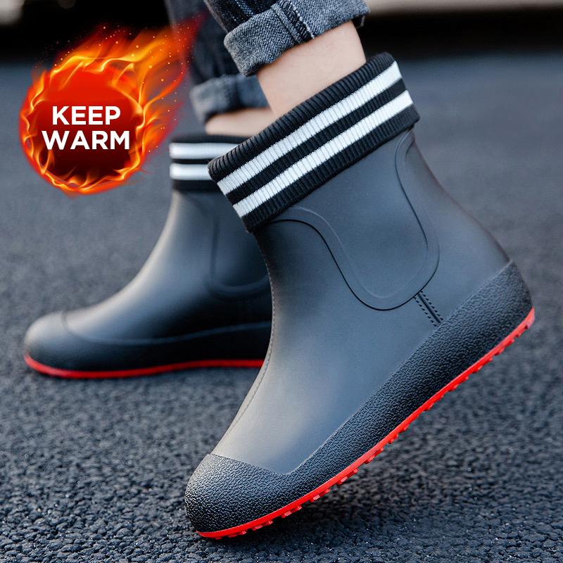 Německé protiskluzové dešťové boty Pánské do půli lýtek Teplé holínky Plus sametové Vodotěsné boty Kuchyňské boty Mycí boty Rybářské boty Dámské