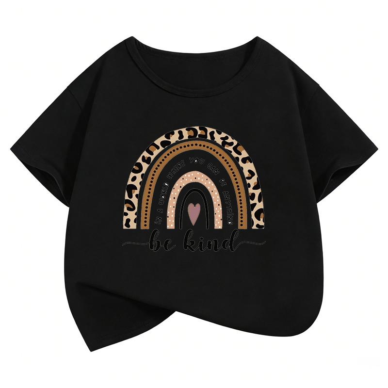 Fashion Rainbow Leopard Print TShirt Printed T Shirt Girls Summer Clothes Short Sleeve Tops TShirts Cute Girls Clothing