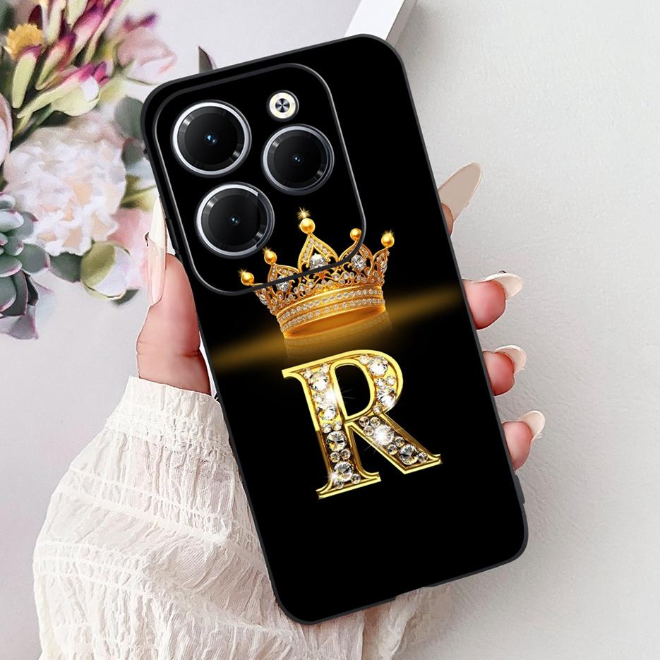 Pro pouzdro Infinix Hot 40 Pro X6837 Luxusní kryt s písmeny a korunkou Měkké silikonové pouzdro na telefon Pro Infinix Hot 40i Hot40 Pro Hot40i