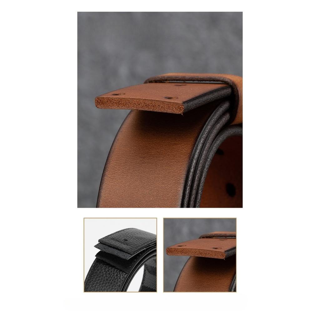 Belt Men's Leather Pin Buckle Pure Cowhide Copper Buckle Vintage Distressed Workwear Belt Soft and Durable Pure Cowhide Trouser Belt