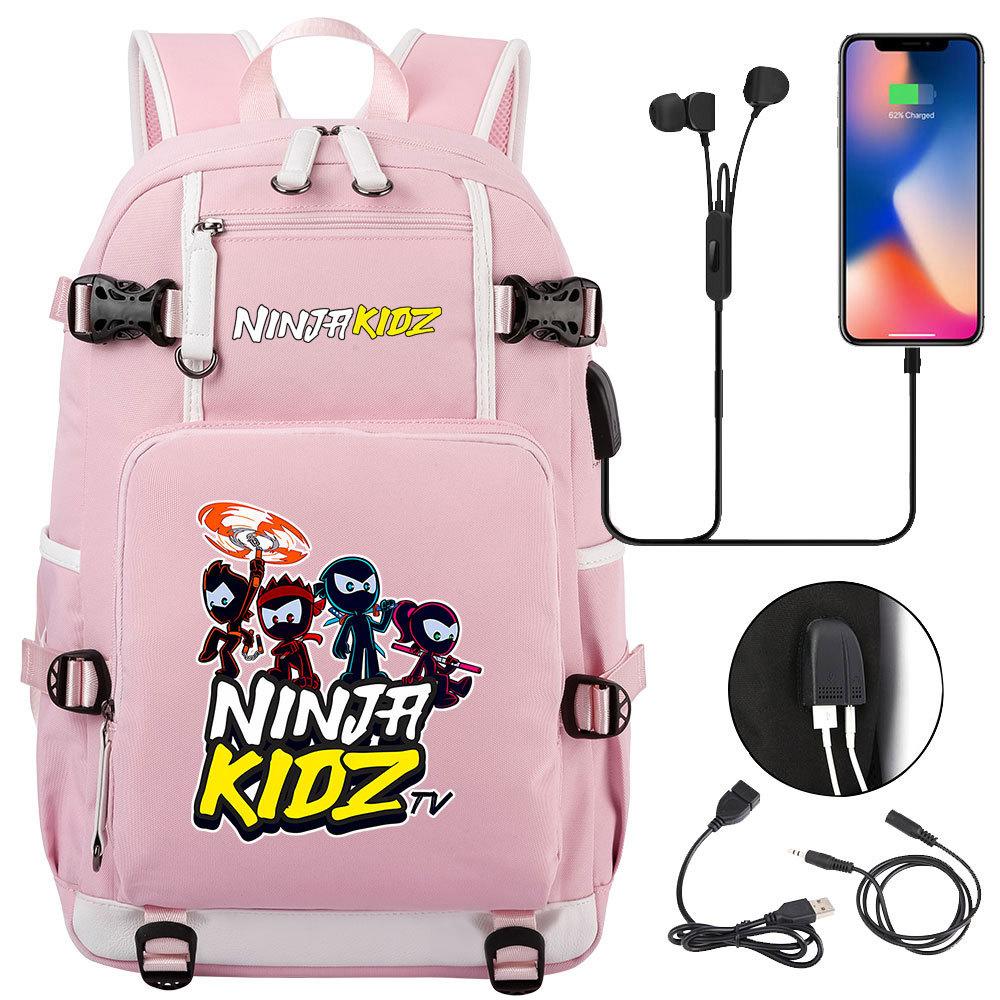 Print Kids Backpack with USB Charging Port, Teenagers School Bookbag, Lightweight Travel Daypack with Headphone Jack Anti-Theft Design