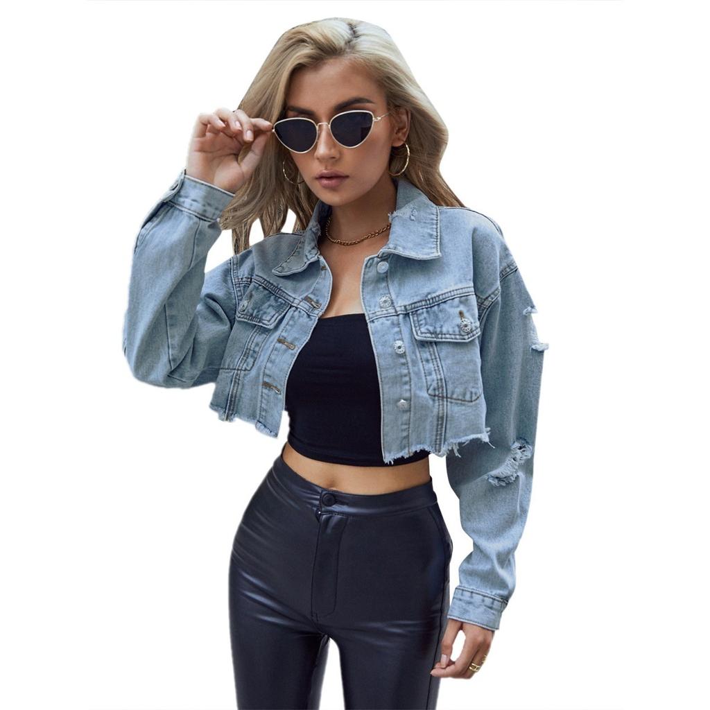 Dameskleding, Casual Jasje, Veelzijdig, Kort, Modieus, Denim Kort Jasje