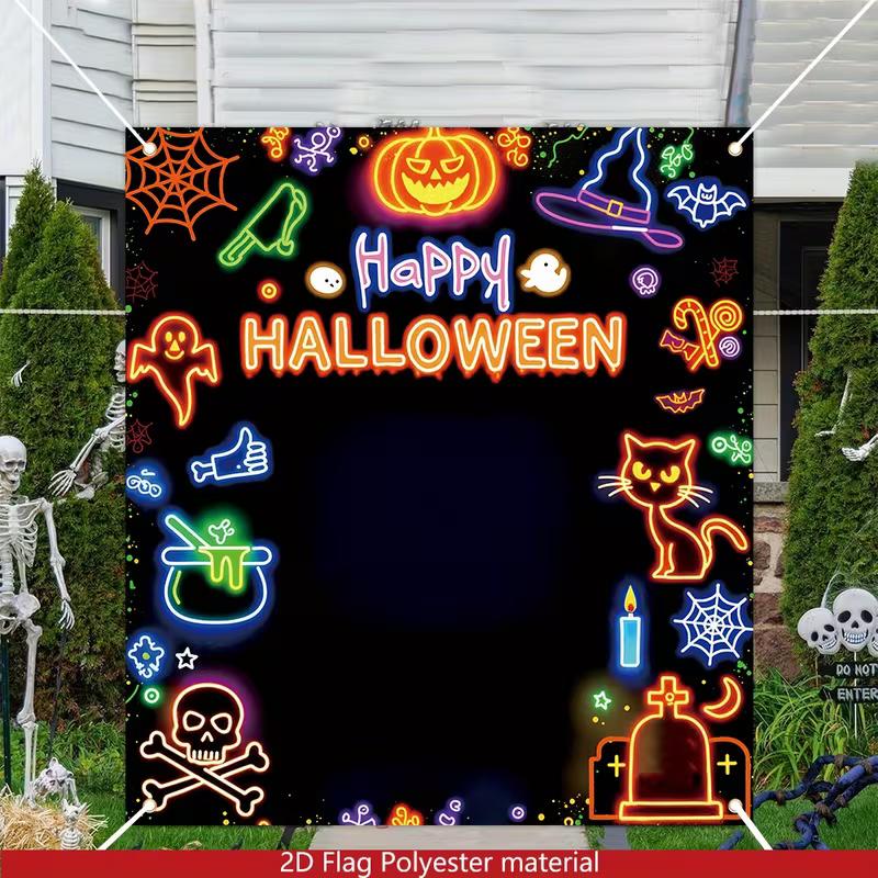 2D Happy Halloween Neon Backdrop Photography Background