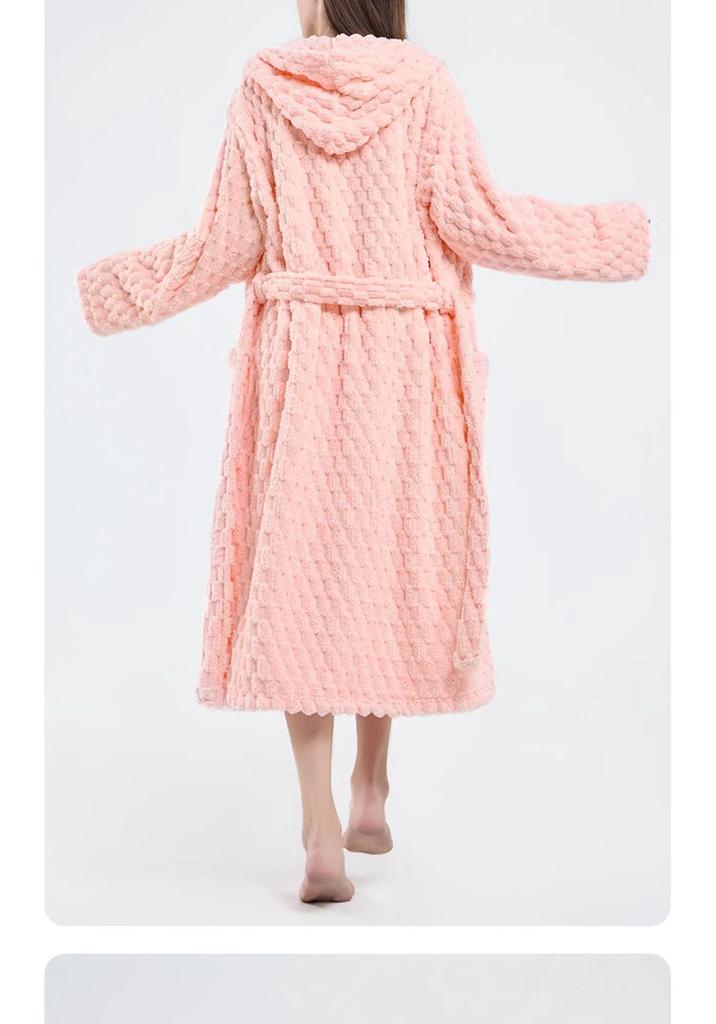 Women's Thickened A-Line Hooded Bathrobe: Pure Cotton, Absorbent & Quick-Drying, Perfect for Autumn/Winter Warmth After Bathing.