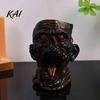 Wide Mouth Desk Accessory Gothic Skull Pen Holder, Realistic Zombie Head Makeup Brush Organizer, Large Capacity Desktop Resin Organizer Storage