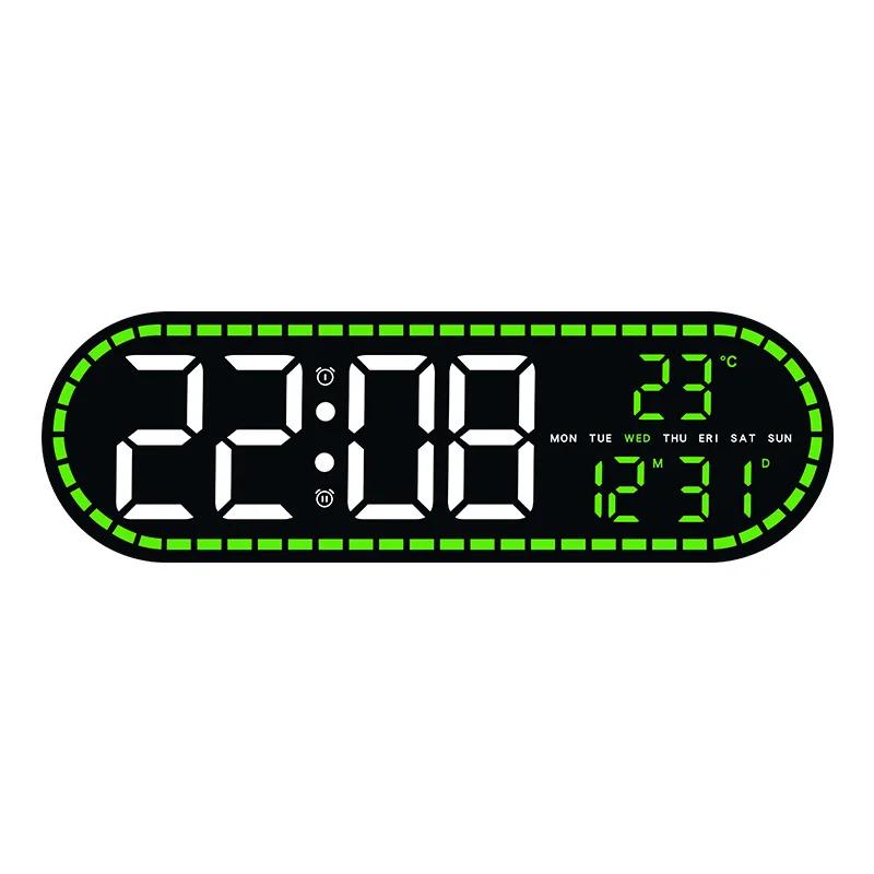 Digital LED Wall Clock Two Sets of Alarms Temperature Date Week Display Timing Function Electronic Clock for Bedroom Decoration