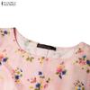 ZANZEA Women Casual Round Neck Floral Print Loose Short Sleeve Dress