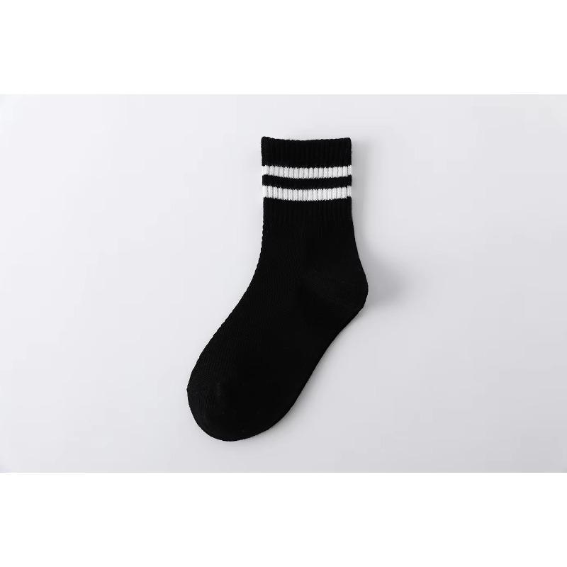1Pair Children's Socks Spring Summer Thin Mesh Breathable Boys Girls Middle Tube Cotton Socks Black White Grey Student Sports Socks