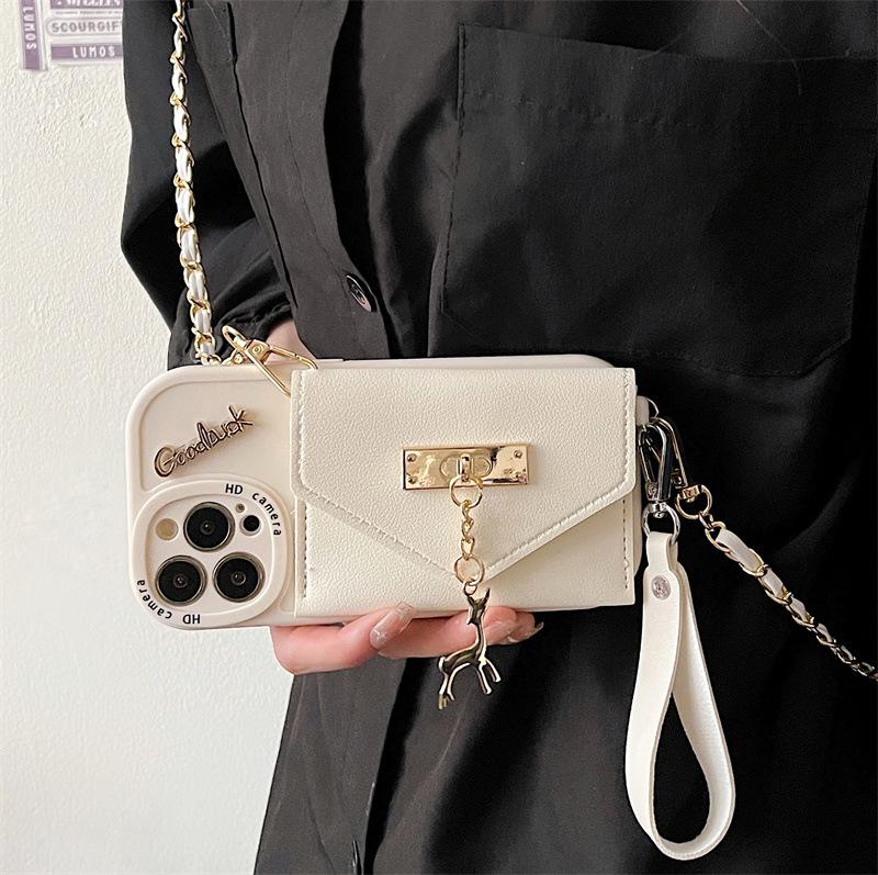 Elk Metal Card Holder for Apple 14 Pro Max, 13, 12 - Anti-fall, Chic Chain XS Fashion Case