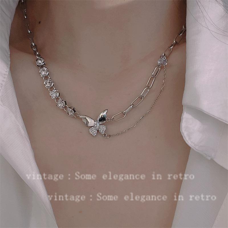 Butterfly Zircon Clavicle Necklace Women Minimalist Stylish Couple Best Friend Jewelry