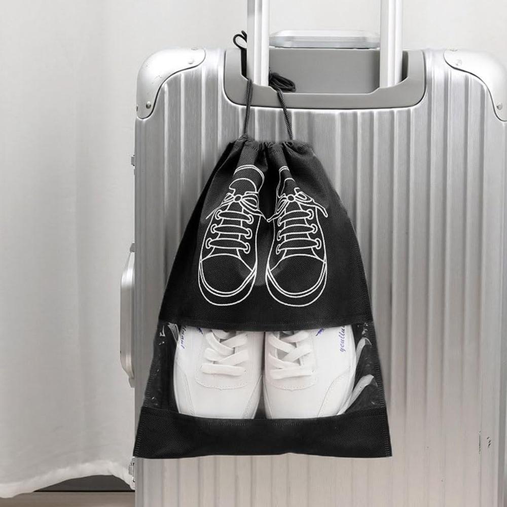 2 Pcs Waterproof Travel Drawstring Shoe Bags, Clear Panel & Sneaker Graphic, Shoe Bags for Packing, Storage, Travel Essentials