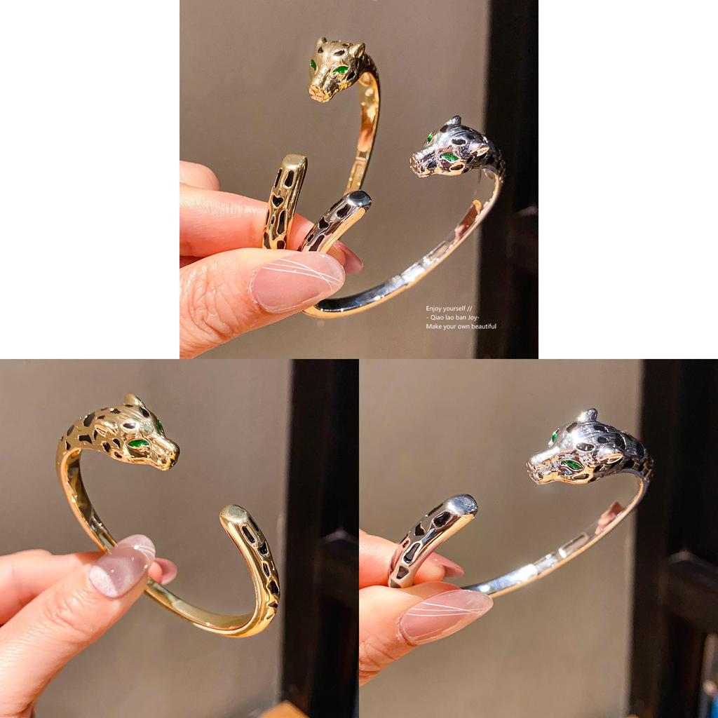 18k Leopard Animal Jewelry Cuff Bracelet With Zirconia Accents For Elegant Women