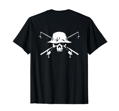 Fischerhut Angelrute Totenkopf Angeln Hoodie Rückenaufdruck T-Shirt T-Shirt