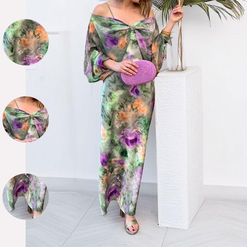 Abito da Donna Moda Completo Elegante Tie-dye Manica Lunga Sciarpa Gilet Gonna