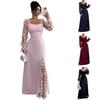 Elegante Sommerkleider Blumen-Spitzenärmel Langes Kleid für Damen, Karree-Ausschnitt Rüschen A-Linie Weiches Damenkleid, Einfarbige Schlanke Taille Maxi Party-Outfits