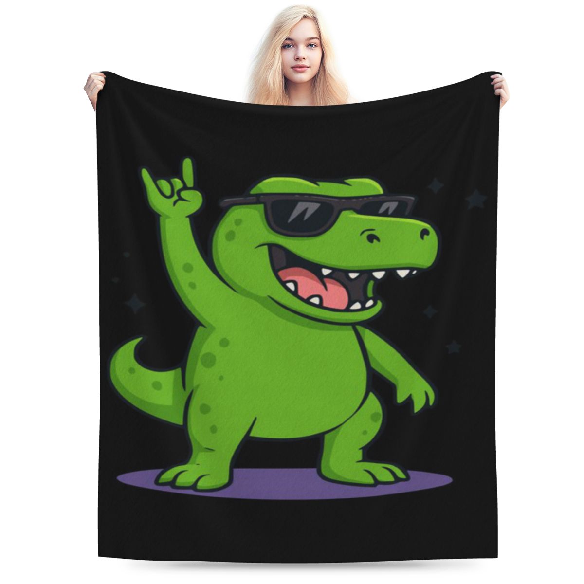 

Cool Dino With Sunglasses Cartoon Custom Soft Decorate Home An UltraSoft Micro Fleece Blanket 75x100cm 30x40in
