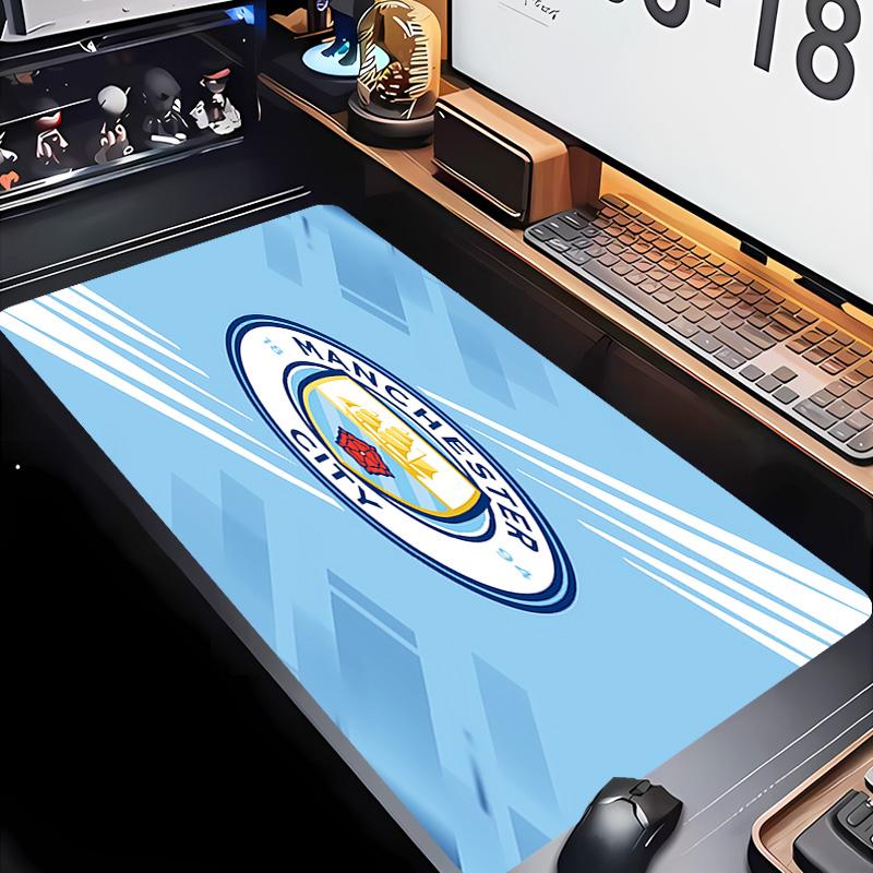 Manchester City Fußballclub Thema Premium Rutschfestes Mauspadd mit Genähten Kanten, Strapazierfähiges Gummi-Material, für Schreibtisch & Gaming Tolle Geschenke