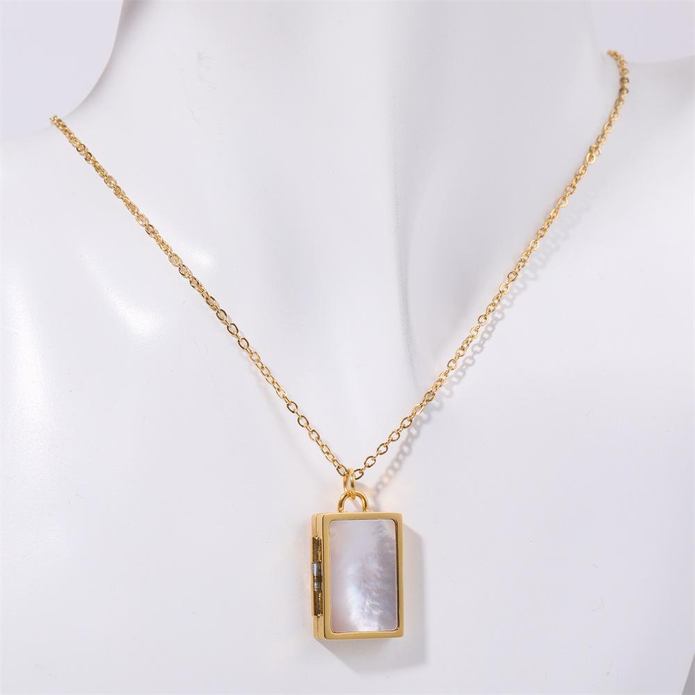 Hainon Stainless Steel Necklace Sweater Chain Round Square Shell Album Pendant Necklace