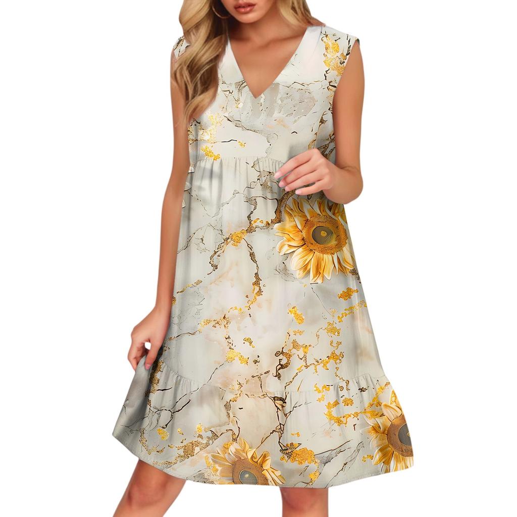 Women's Casual Fashion Breathable V-neck Vest With Pockets Floral Holiday Dress