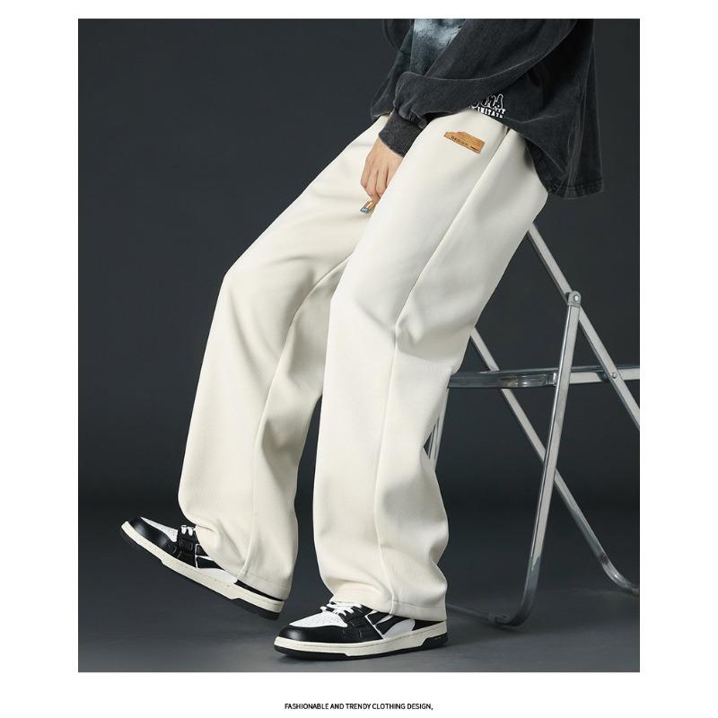 Men's Beige Wide Leg Drawstring Sweatpants - Oversized Casual Streetwear Baggy Trousers  Pockets