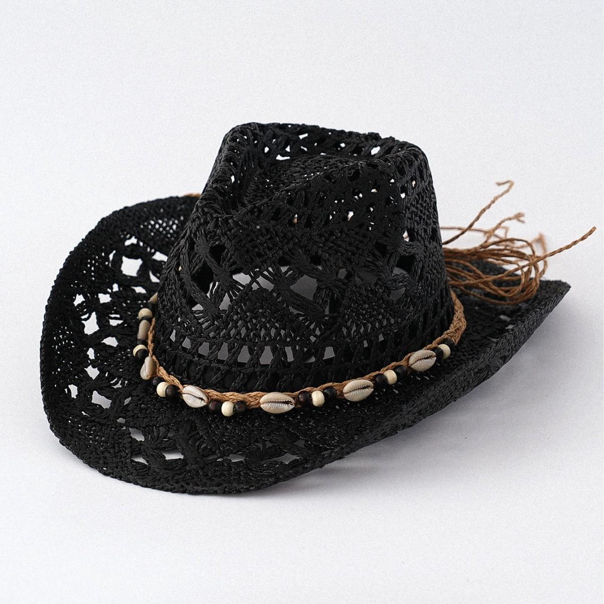 Zealous Sole Women's Camel Western Cowboy Hat Men's And Summer Outdoor Beach Big Eave Caps Hollowed Out Breathable Sunscreen And Shading Straw Hats