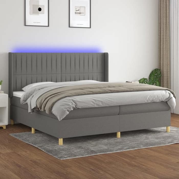 VidaXL Sommier à Lattes de Lit avec Matelas et LED, Lit Rembourré avec Tête de Lit, Lit Double, Lit Adulte de Chambre, 3139062