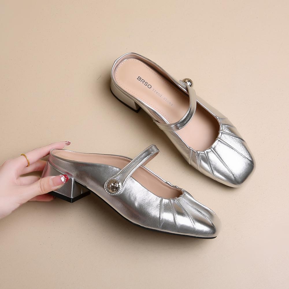 Mid Heels Women Slippers Elegant Mules Shoes Chunky Sandals 2025 Fashion Pumps Flip Flops Summer Trend Slides Sandalias De Mujer